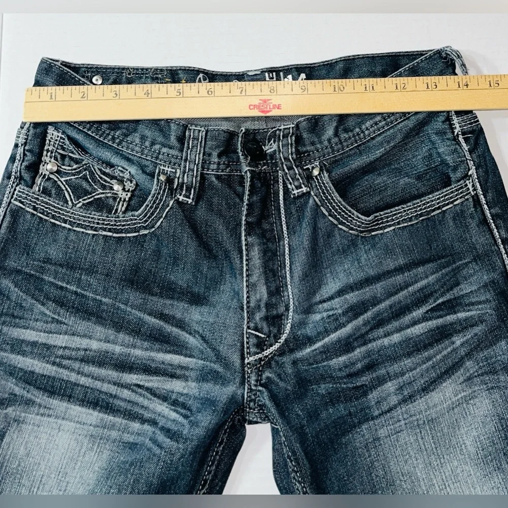 Pepe Jeans Boys Jeans 14 28x28.5 Dark Wash Denim Leather Trim Studded Distressed